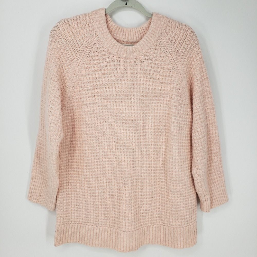 Lou & Grey Waffle Knit Pullover Sweater Womens Sz L Pink Alpaca Blend Raglan